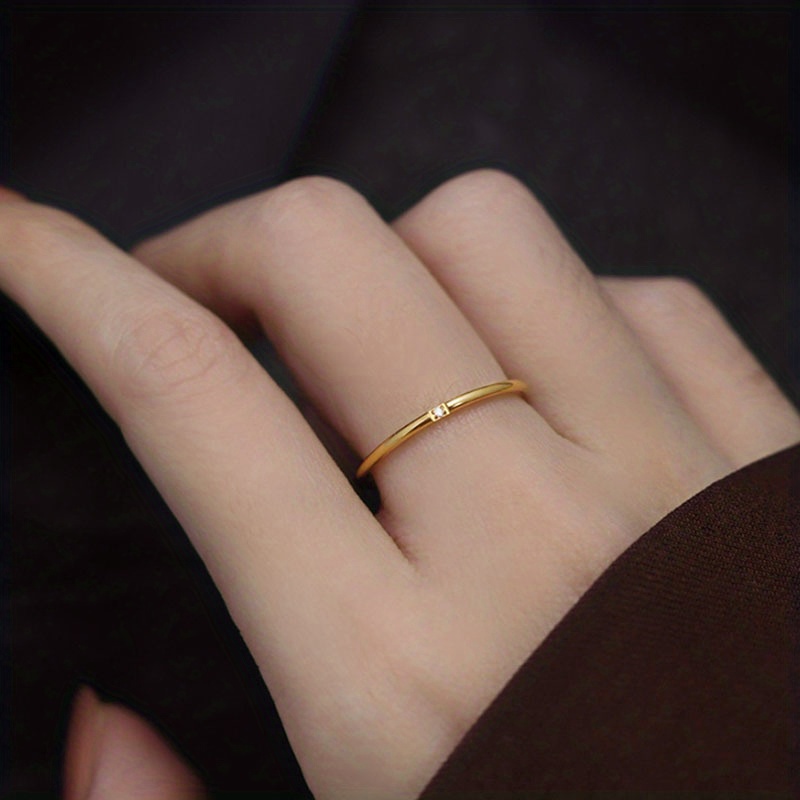 Classic Fashion Easy 1MM Ultra-Thin Rounded Arc Stainless Steel Tiny Synthetic Synthetic Synthetic Zircon​​ Ring with 3 Synthetic Zircons Shiny Plain Band Jewelry Eternal Promise Wedding Engagement Anniversary Gift Ring
