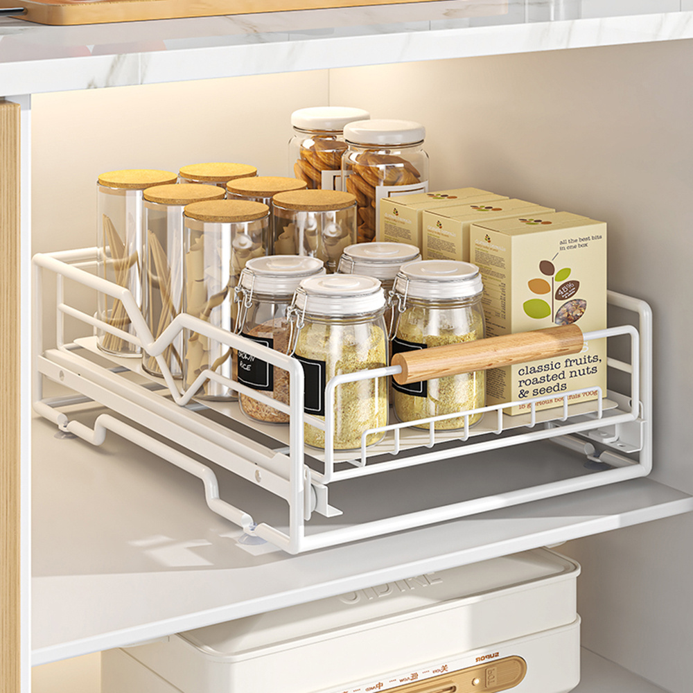 Pull-out Organizers, Sliding Pull-out Type Drawers For Kitchen Cabinets,  Heavy Duty Metal Wire Basket Pull-out Type Shelf, Slide Out Cookware  Organizer, Storage Of Seasoning And Miscellaneous Items, White, Grey, Home  Kitchen Supplies 