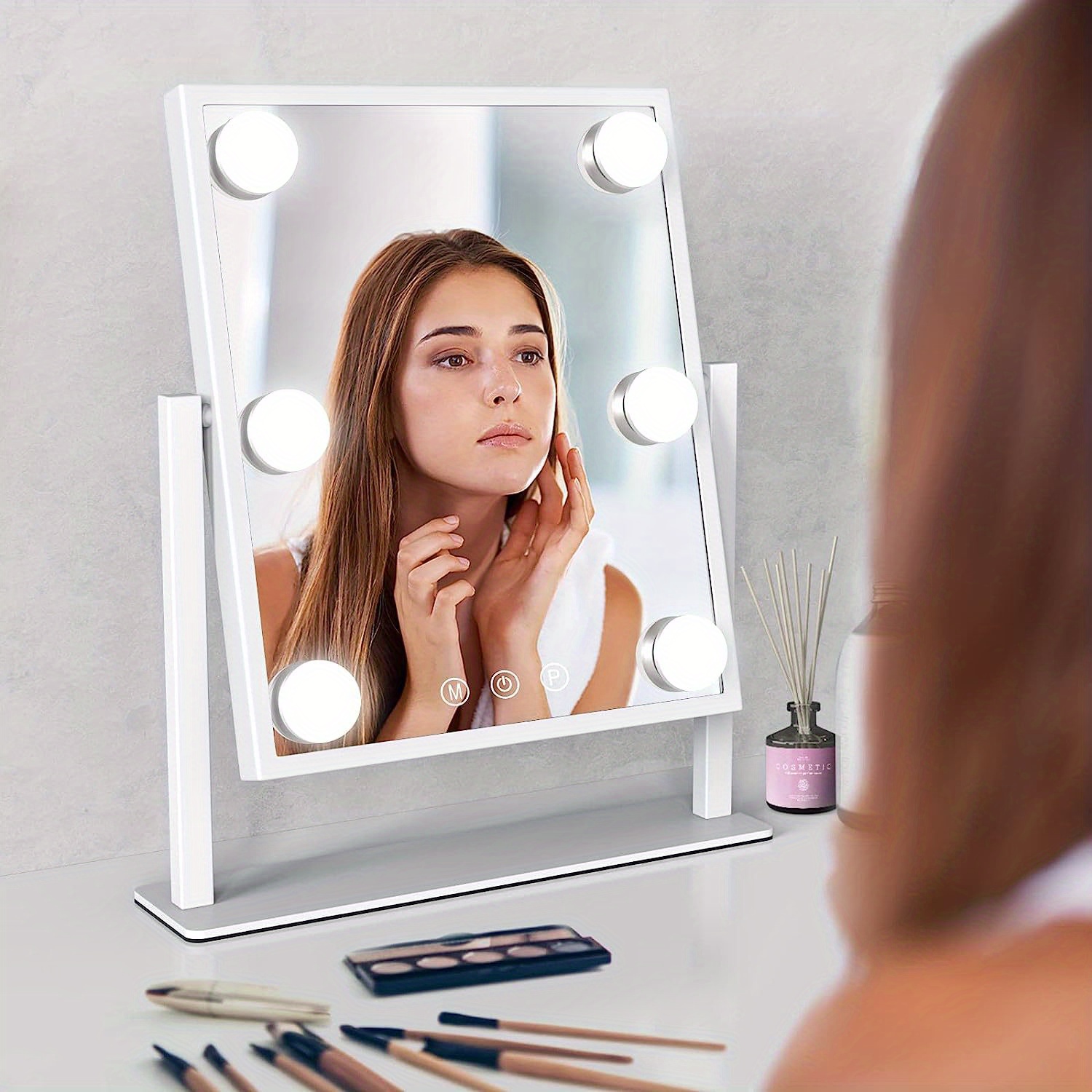 MiroFan Vanity Mirror with Lights Hollywood Mirror Lighted Makeup Mirror  with Dimmable&3 Color Modes Lights, 9 LED Bulbles with Detachable 10X