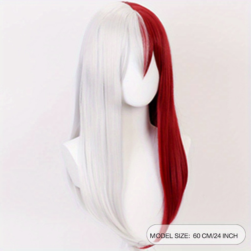 Half White Half Red Long Straight Anime Cosplay Wig Women Temu