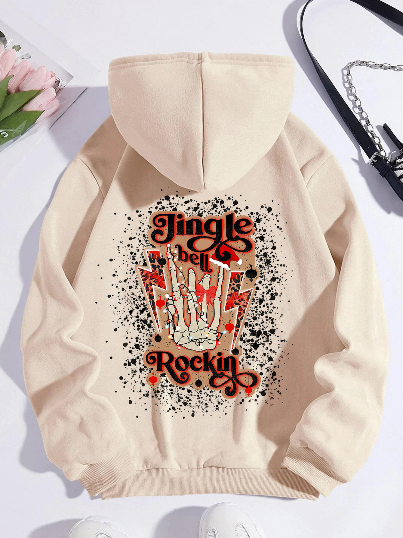 Jingle Bell Rocking Skull Hand Print Hoodie Casual Long - Temu New Zealand