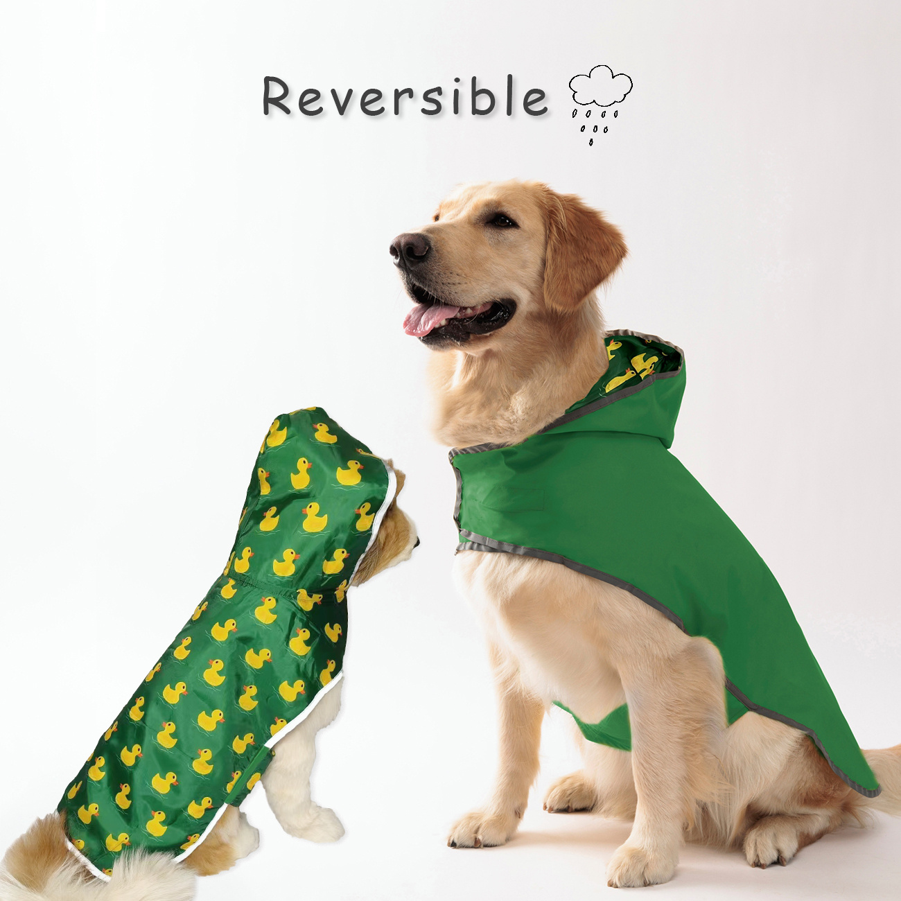 Reversible Waterproof Dog Raincoat Green Double Layer Coat For All