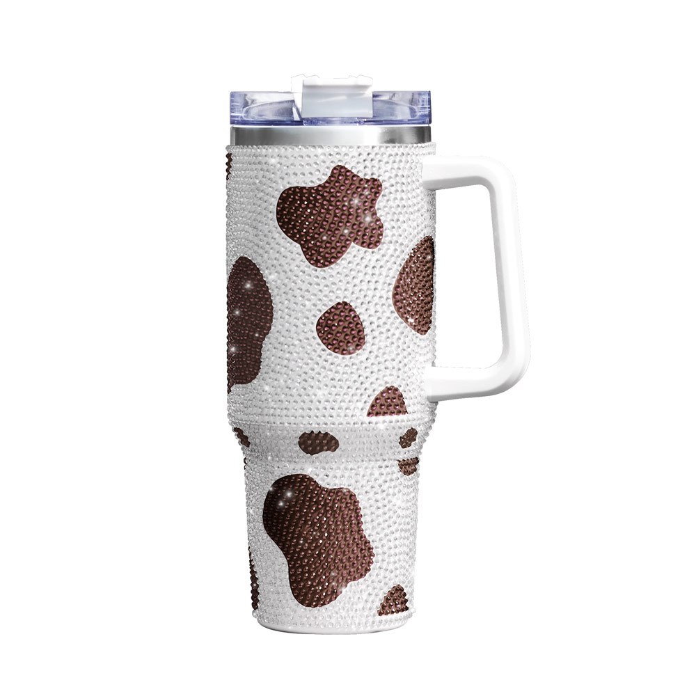 Cow Print Insulated Tumbler With Handle And Straw - Temu