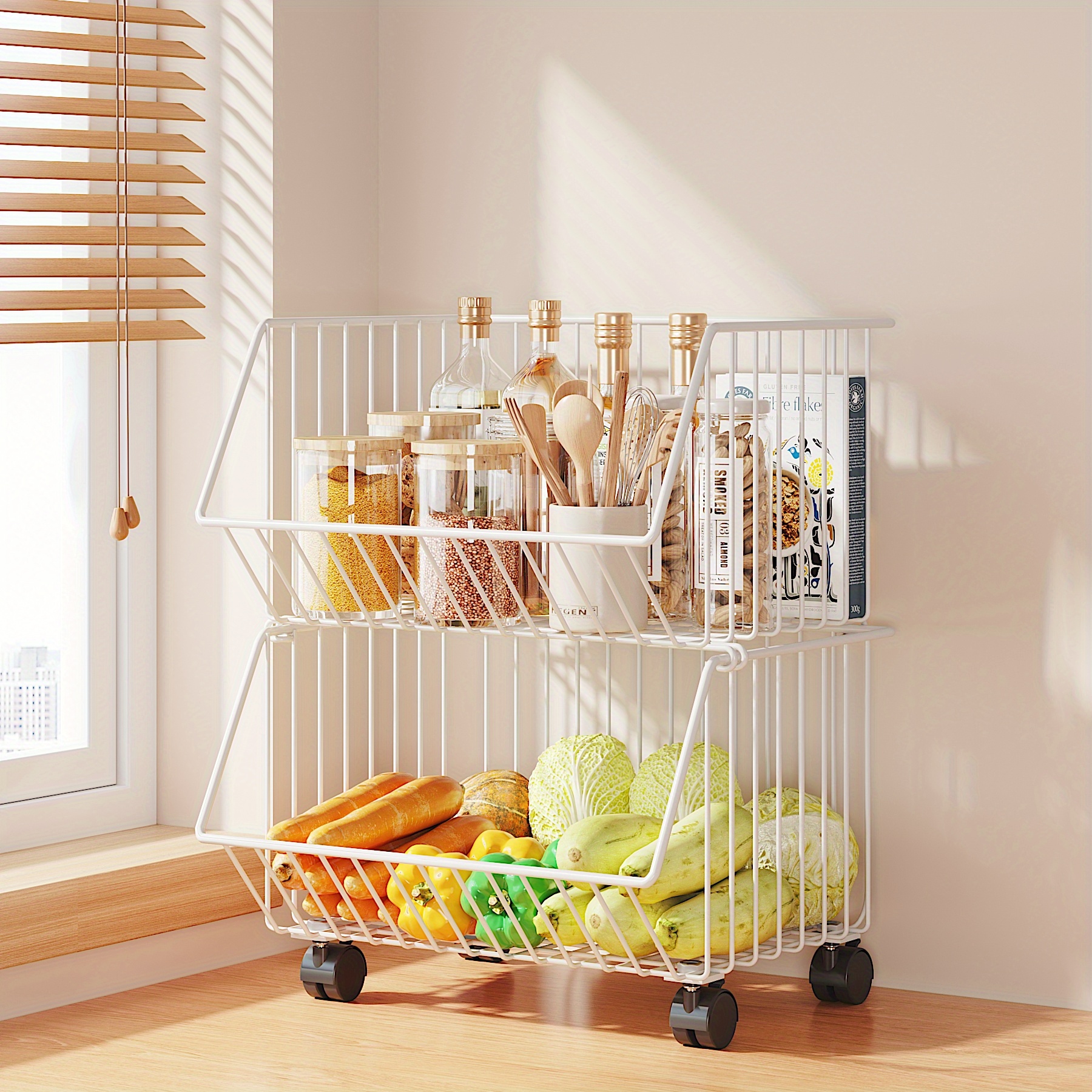 Kitchen Multi-layer Vegetable Basket, Vegetable And Fruit Storage Basket,  Removable Vegetable Drain Basket, Kitchen Multi-functional Storage Rack,  Large Capacity Storage Rack For Idle Items, Multi-layer Vegetable And Fruit  Cart For Home Use 