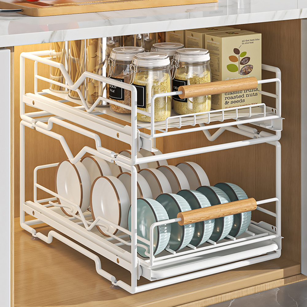 1pc Pull-Out Type Cabinet Organizer, Punching-free Seasoning Dish And Bowl  Storage Shelf Under Cabinet, Heavy Duty Storage And Organization Slide Out