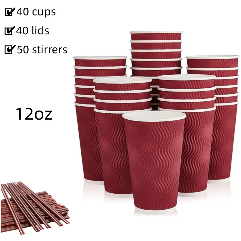 Disposable Coffee Cups With Lids And Straws -togo Hot Paper Coffee Cup With  Lid To Go For Beverages Espresso Tea Insulated Reusable Cold Drinks Ripple  Cups Protect Fingers From Heating For Restaurants/cafes 