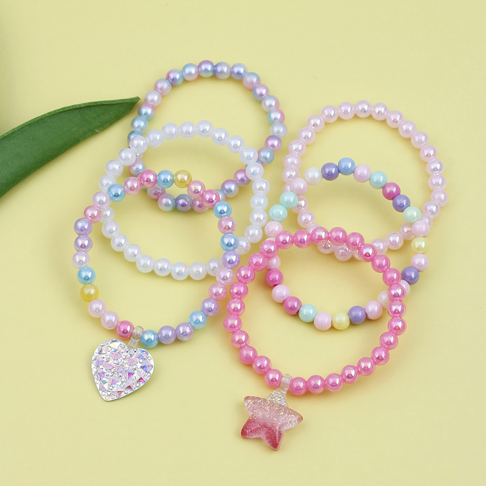 Pink Star Pentagram Love Heart Beaded Bracelet for Women Sweet
