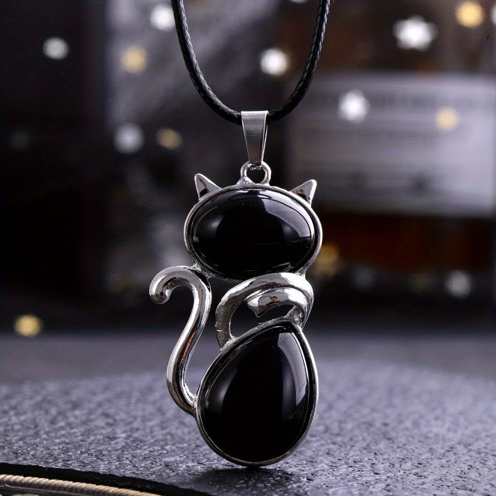 1pc natural crystal stone cat necklace pendant healing stone cat pendant fashion gemstone jewelry obsidian 13