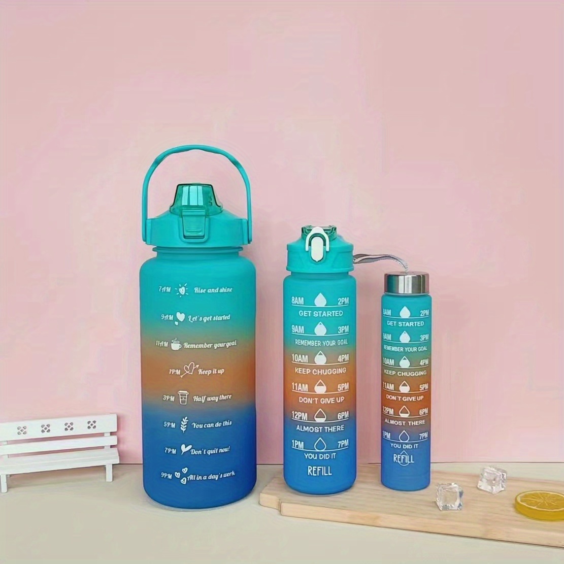 Gradient Water Bottle Set Portable Leakproof Bpa Free - Temu