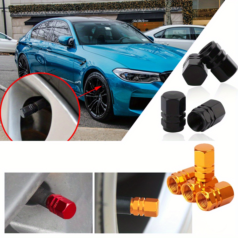 4 pièces Bouchon de valve de pneu de voiture à rayures alliage d'aluminium, Mode en ligne