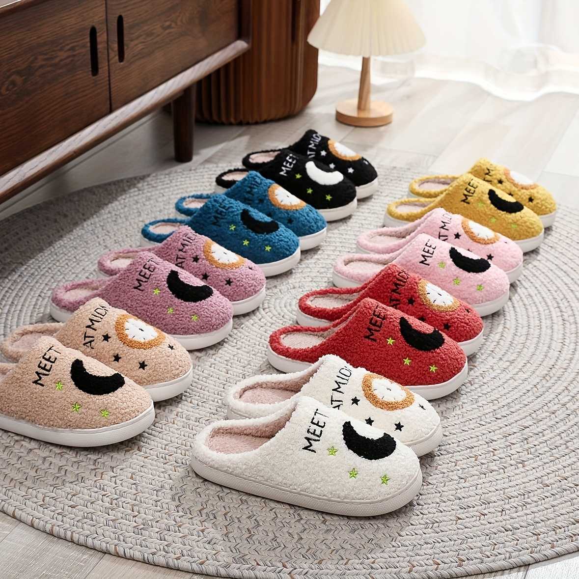 

Women's Home Plush Slippers, Meet Me At Midnight Warm Fuzzy Shoes, Indoor Bedroom Slippers