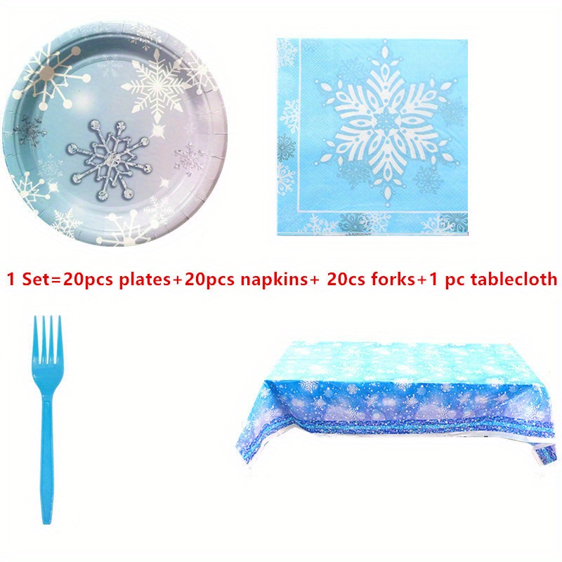116 Pcs Christmas Snowflake Winter Wonderland Birthday Party Supplies  Tableware Set Serves 16, Paper Plates Dessert Plate Napkins Cups Disposable  Tableware blue 