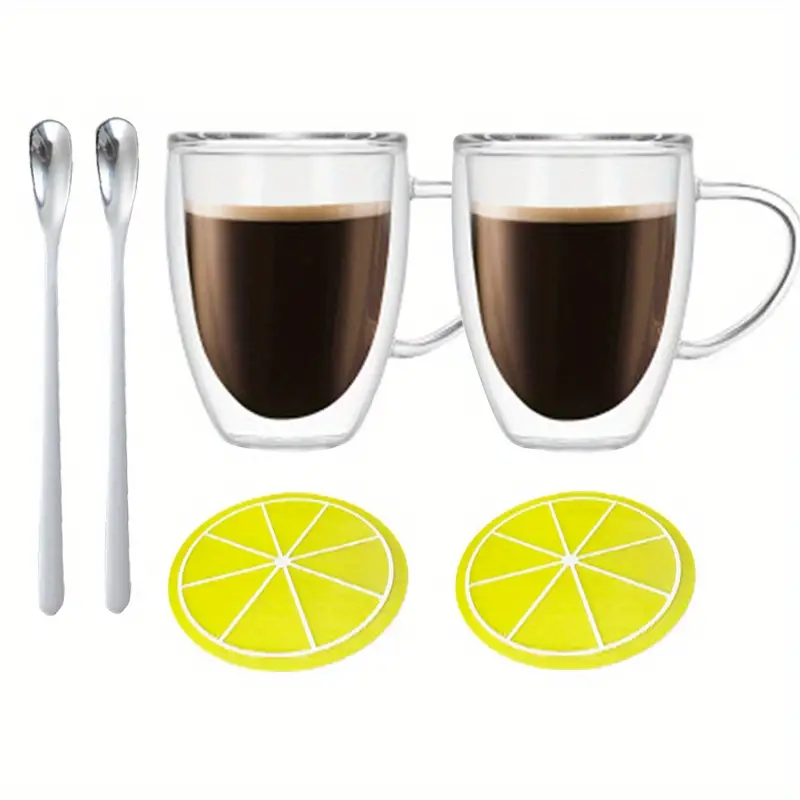 350 Ml Glass Espresso Cup With Lids Spoon-double Wall Insulated