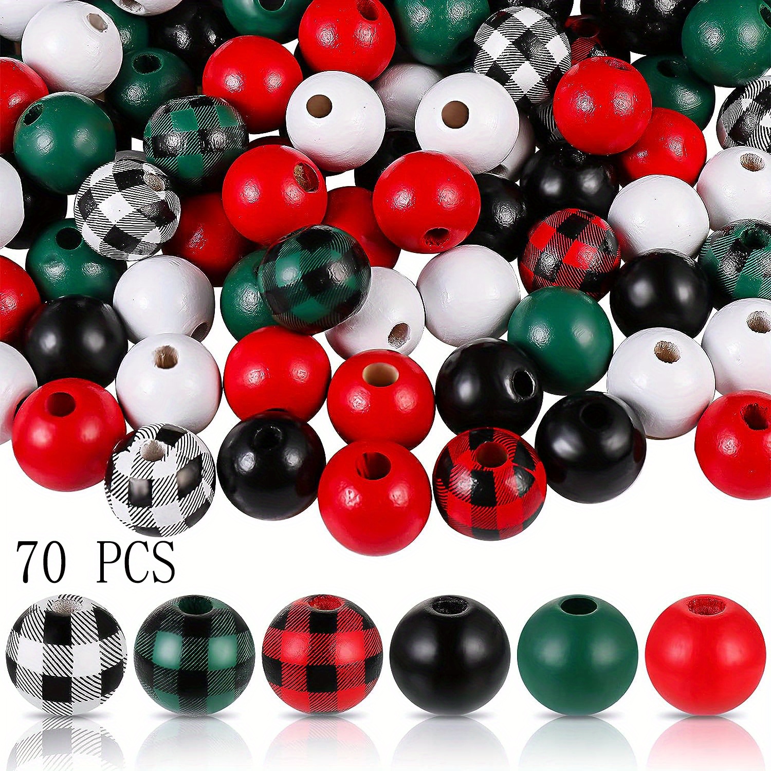 Christmas Wood Beads For Crafts Buffalo Plaid Colorful - Temu