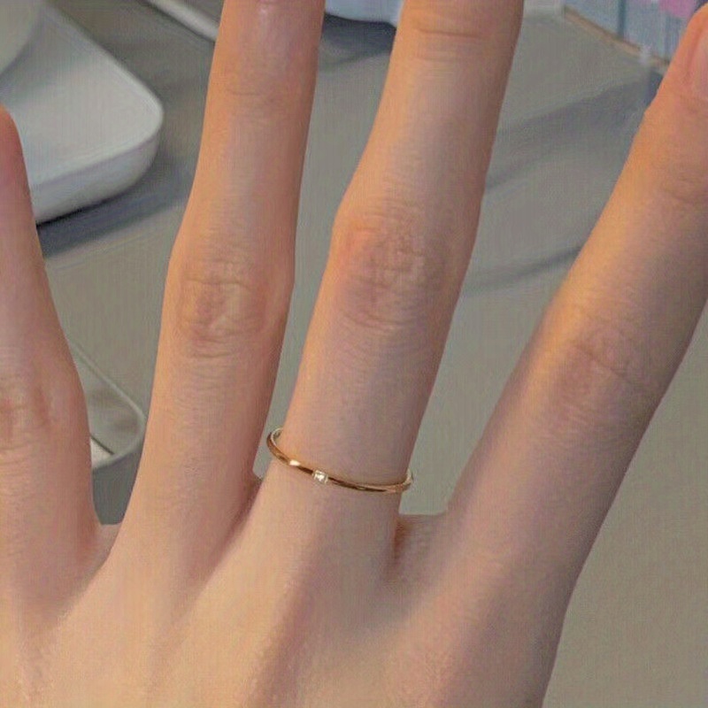Classic Fashion Easy 1MM Ultra-Thin Rounded Arc Stainless Steel Tiny Synthetic Synthetic Synthetic Zircon​​ Ring with 3 Synthetic Zircons Shiny Plain Band Jewelry Eternal Promise Wedding Engagement Anniversary Gift Ring