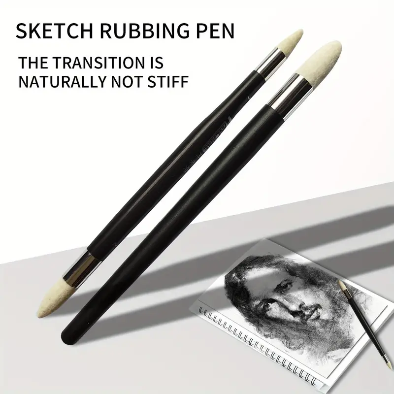 2pcs Sketch Pen Sponge Art Paintbrush Sets Sketching Brush Wipe Pen  Washable Shading Pen Art Rubbing Tool For Student Artist Painter Charcoal  Sketch D