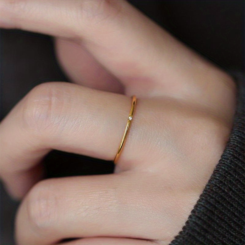 Classic Fashion Easy 1MM Ultra-Thin Rounded Arc Stainless Steel Tiny Synthetic Synthetic Synthetic Zircon​​ Ring with 3 Synthetic Zircons Shiny Plain Band Jewelry Eternal Promise Wedding Engagement Anniversary Gift Ring