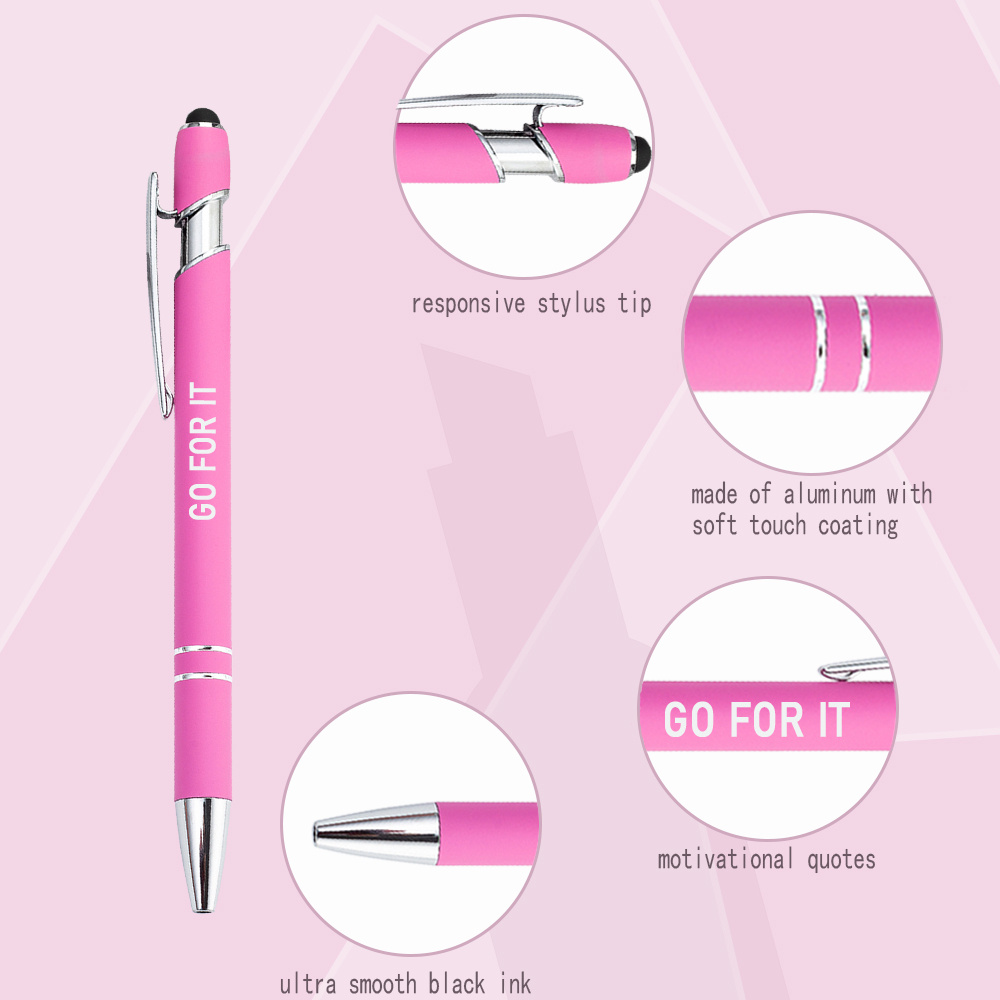 12 Pieces Pink Inspirational Quotes Pens With Screens Touch Stylus Tips