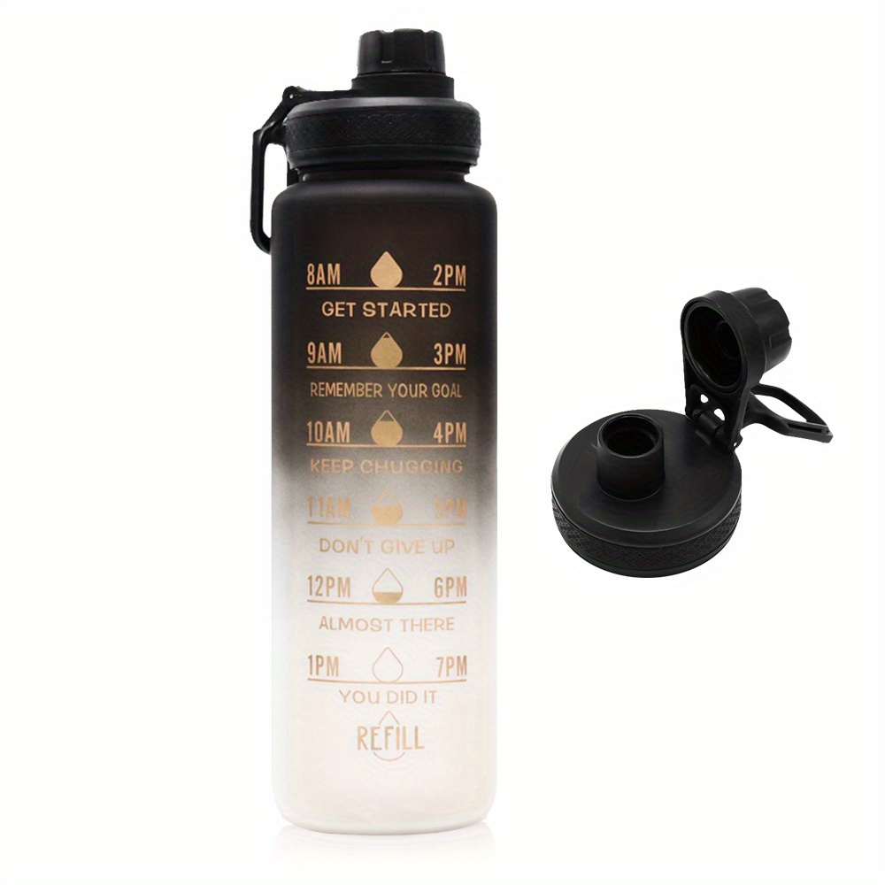 Sports Water Bottle with Time Marker BPA Free Water Jug 1000ml - Black White