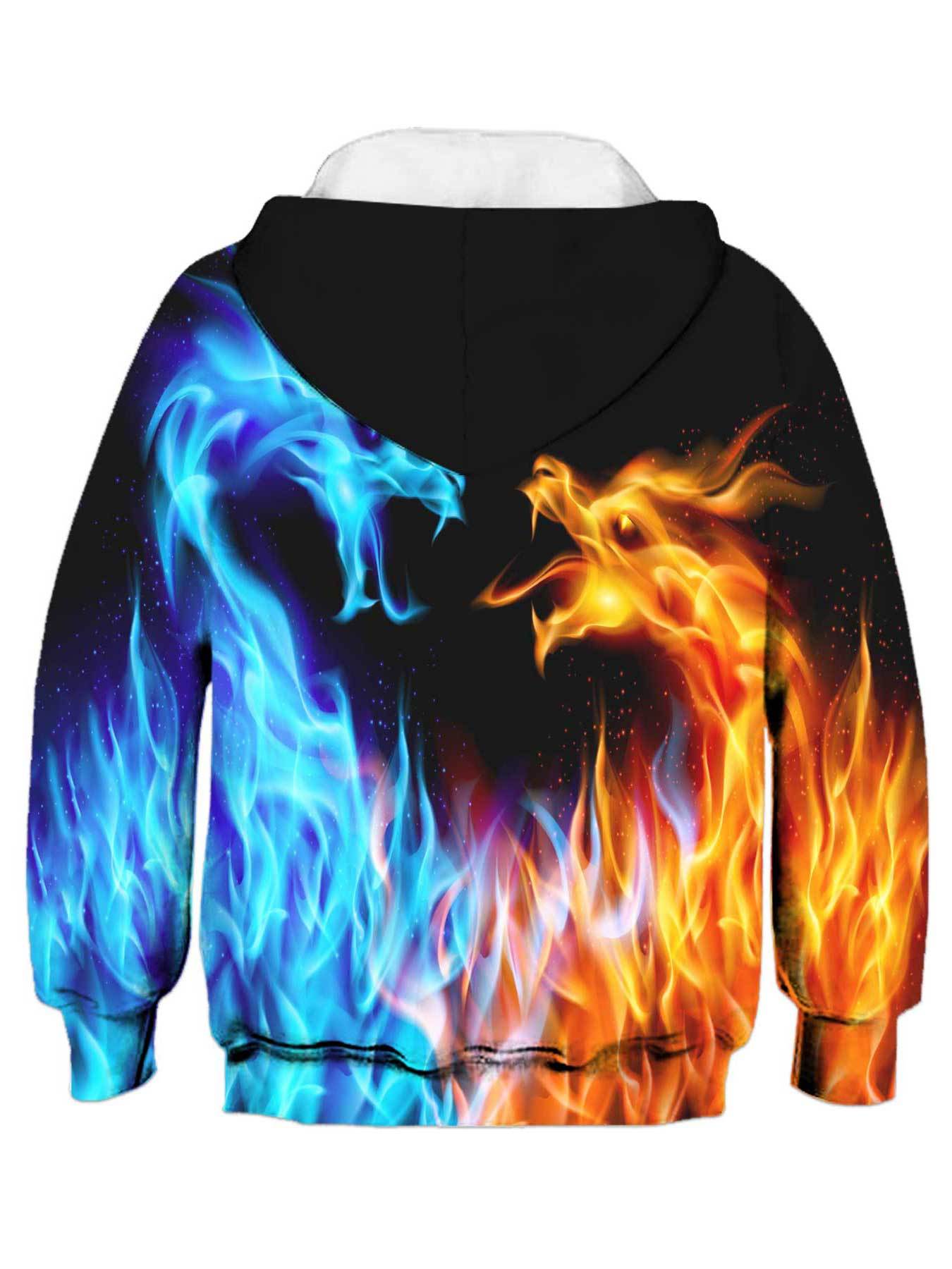 Fire Ice Dragon Print Boys Casual Pullover Long Sleeve Temu