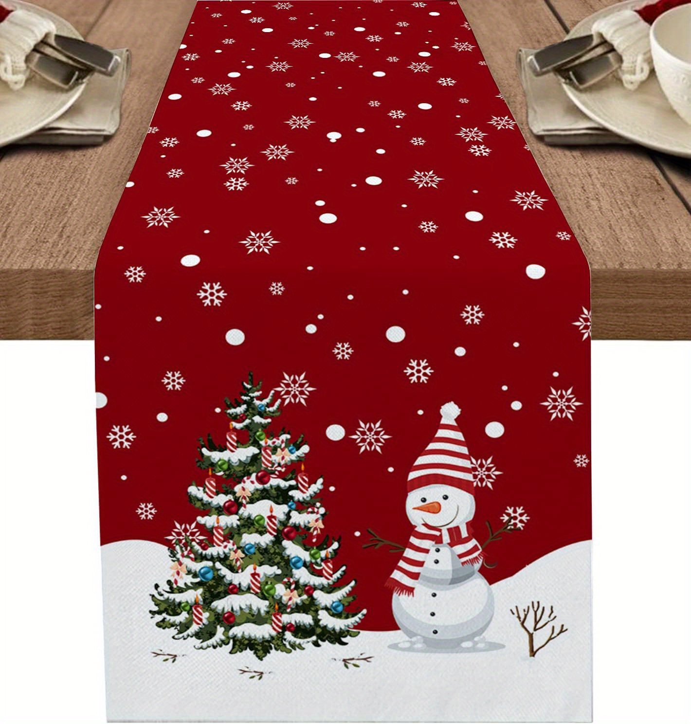 Linen Table Runner Snowman Patten Table Temu