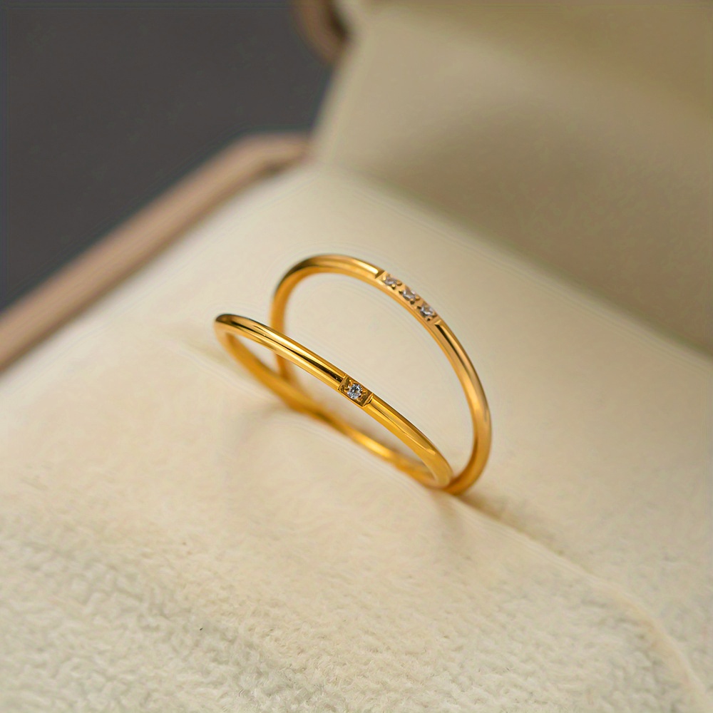 Classic Fashion Easy 1MM Ultra-Thin Rounded Arc Stainless Steel Tiny Synthetic Synthetic Synthetic Zircon​​ Ring with 3 Synthetic Zircons Shiny Plain Band Jewelry Eternal Promise Wedding Engagement Anniversary Gift Ring
