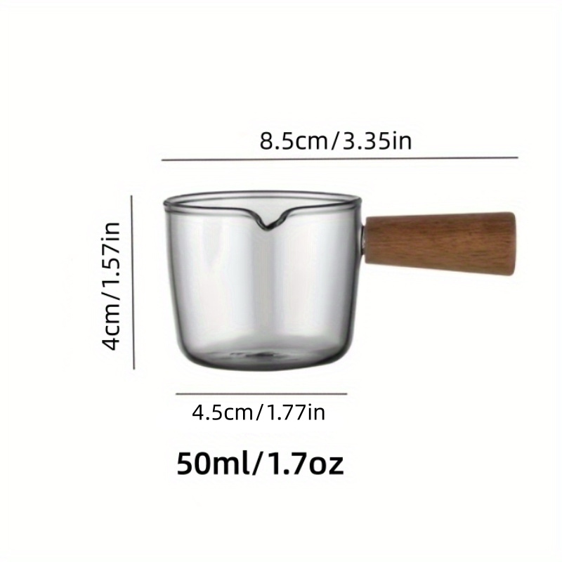 RROAD With Wooden Handle Coffee Extraction Cup Milk Jug,Milk Jugs Small  Glass Milk Cup Milk Jug,Espresso Spoon Sauce Jug (2pcs) (80ml+50ml)