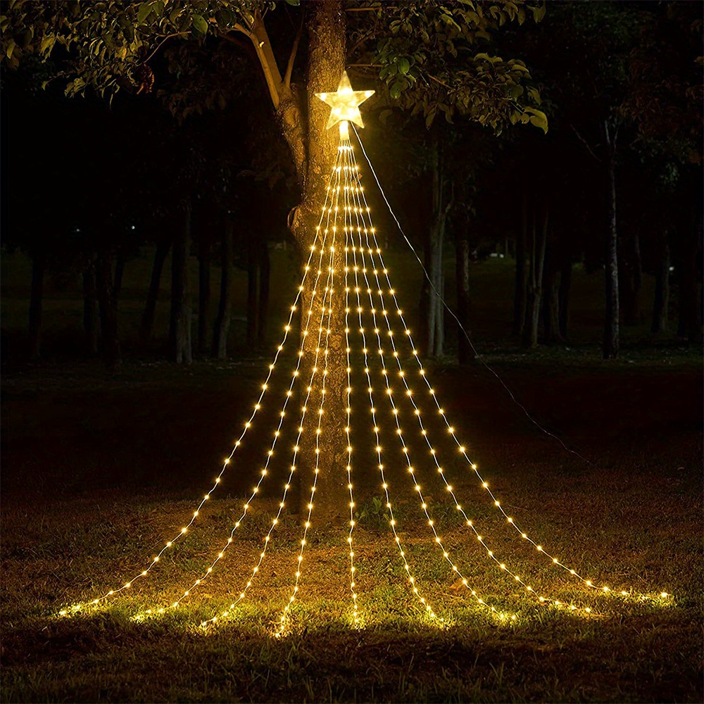 1pc solar pentagram waterfall light outdoor waterproof solar light string with remote control 8 modes used in garden home christmas tree holiday party atmosphere decorative lights details 6