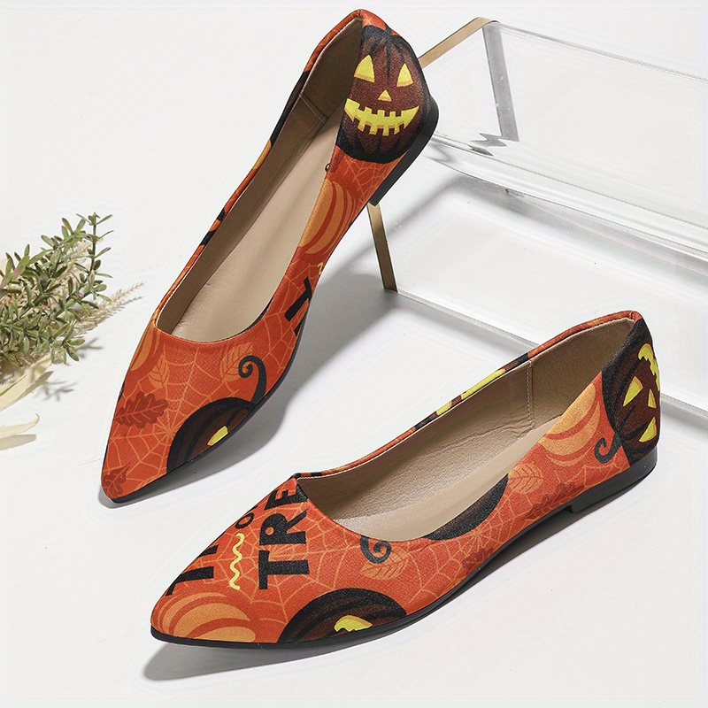 Women's Pumpkin Print Flat Mules, Elegant Point Toe Dress Shoes,  Lightweight Slip On Halloween Shoes - Temu