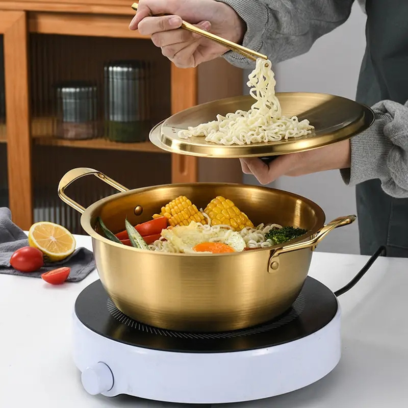 Pot Soup Stainless Steel 18 Cm Cooking With Lid Metal Hot Kitchen Cookware  Gold