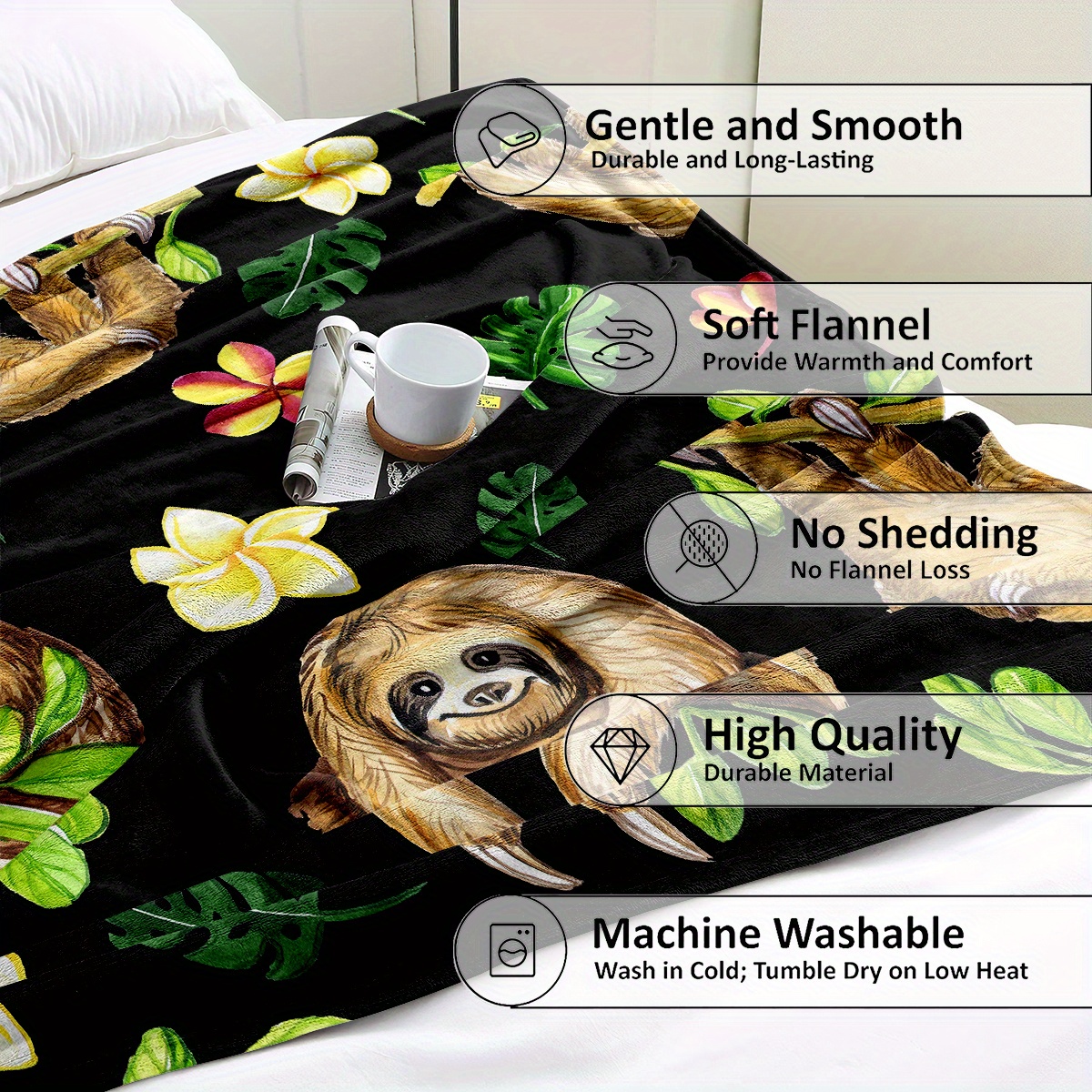 1pc Cartoon Sloth Printing Flannel Blanket Gift Throw Blanket For Adults  Lightweight Soft And Comfortable Throw Blanket For Bed Couch Gift Camping  And Travel Warm Blanket For All Seasons - Home u0026