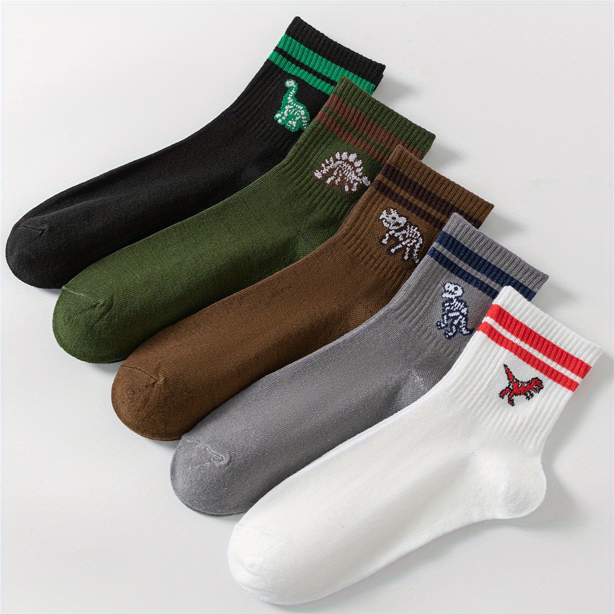 5 Pairs Of Women's Mid-calf Socks With Double Stripe Animal Print