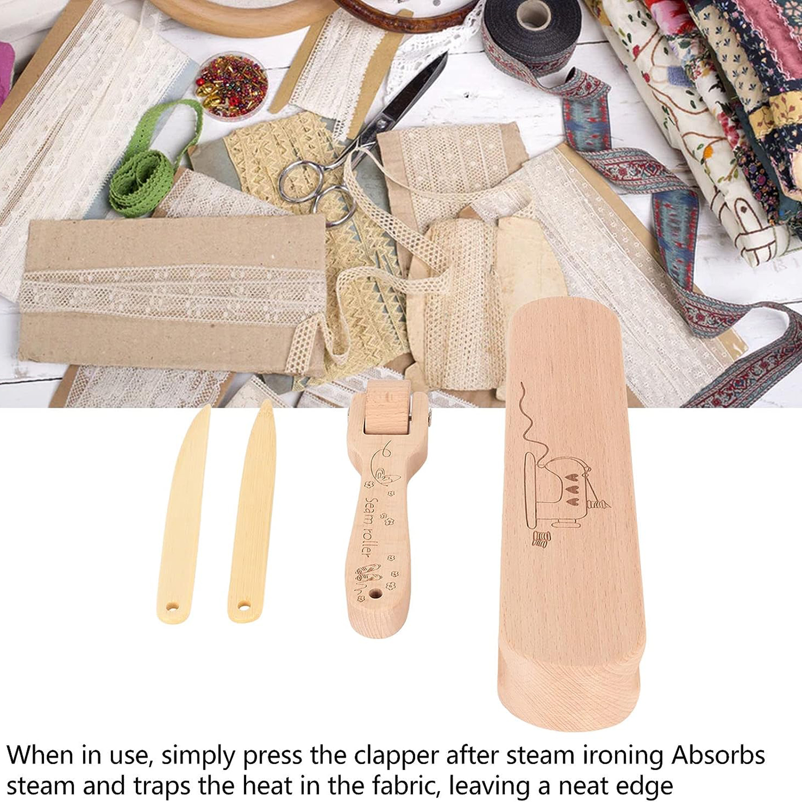 Professional Wood Sewing Seam Roller Tailors Clapper Seam Flattening Tool  for Sewing Tailoring Ironing Patchwork Quilting