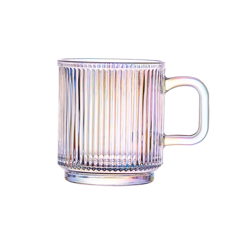 Lysenn Iridescent Glass Coffee Mug with Lid - Premium Classical Vertical  Stripes