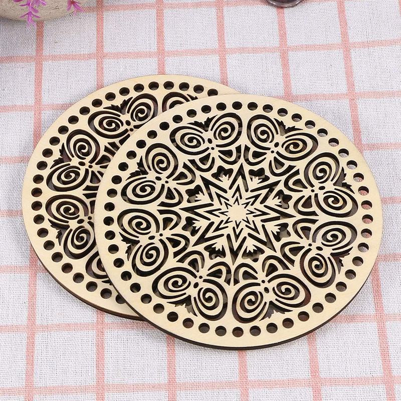 2Pcs Natural Wooden Basket Bottom Crochet Basket Wood Base for DIY