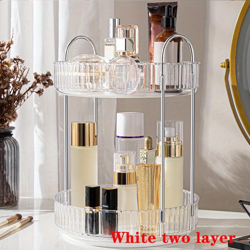 Cosmetic Organizer Rotating Bathroom Makeup Organizers Storage Box Carousel  For Bedroom Dresser Make Up Brushes Lipsticks lotions White 