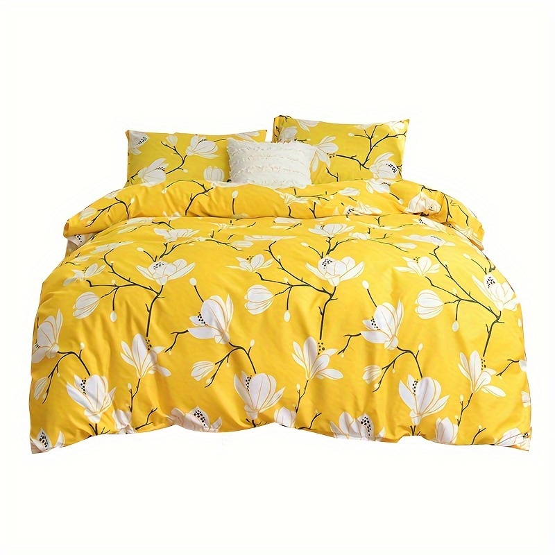 Duvet Cover Set Yellow Floral Print Bedding Set Soft - Temu