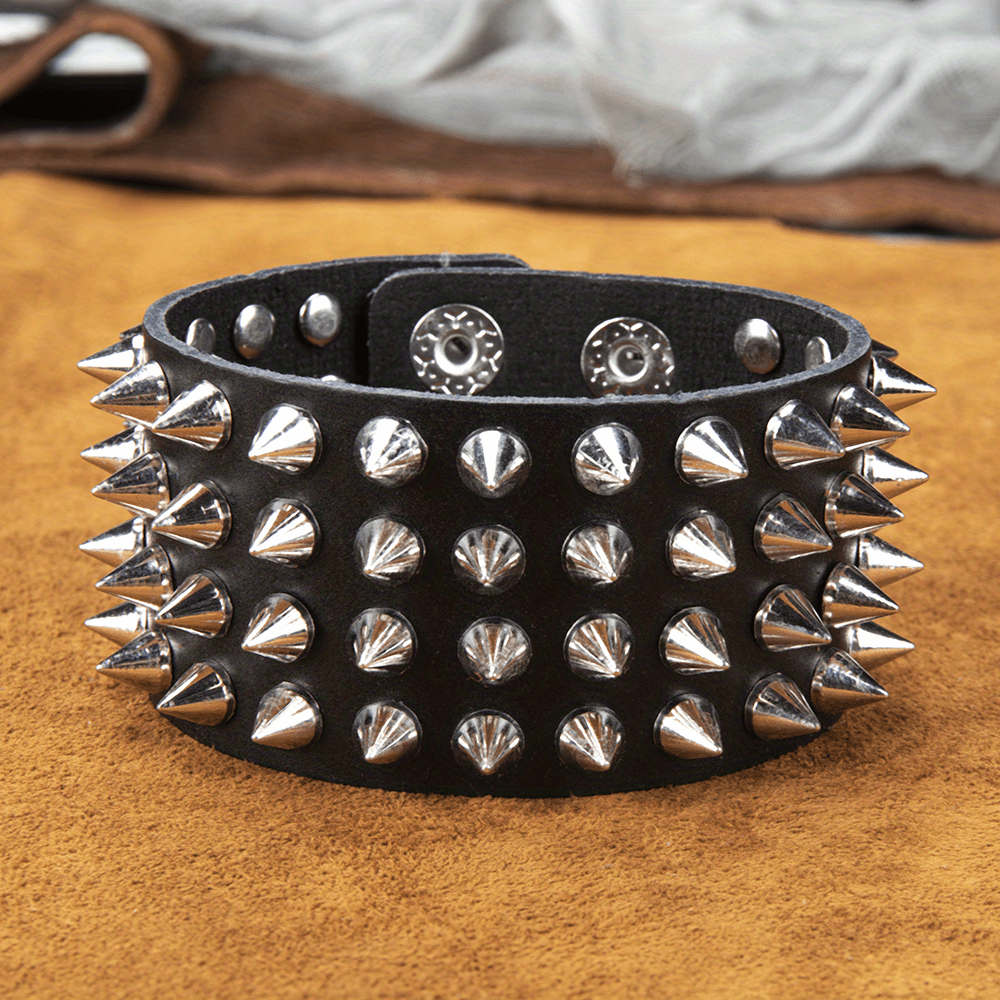 Punk Leopard Print Spiked Leather Bracelet – Boomers are Punk too