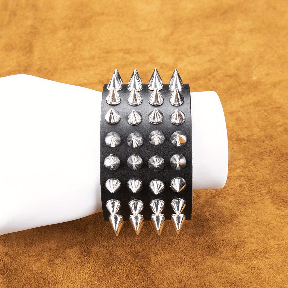 1pc mens rock punk alloy spike leather bracelet rivet motorcycle jewelry bracelet european and american retro bracelet party favors details 4