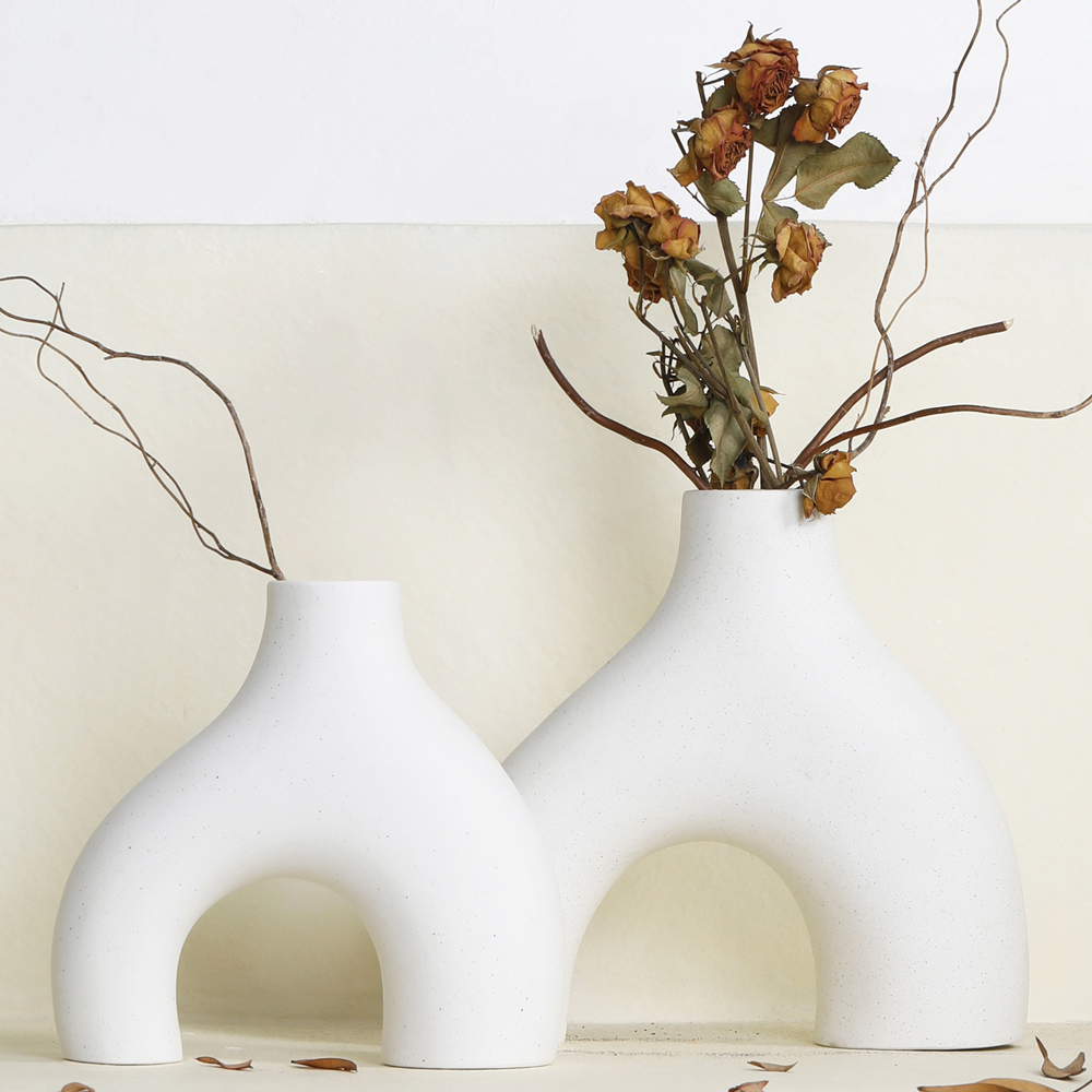 Jarrón blanco para decoración moderna del hogar, florero de cerámica mate,  flor de pampa, neutro, bohemio, minimalista, nórdico, estilo nórdico, para