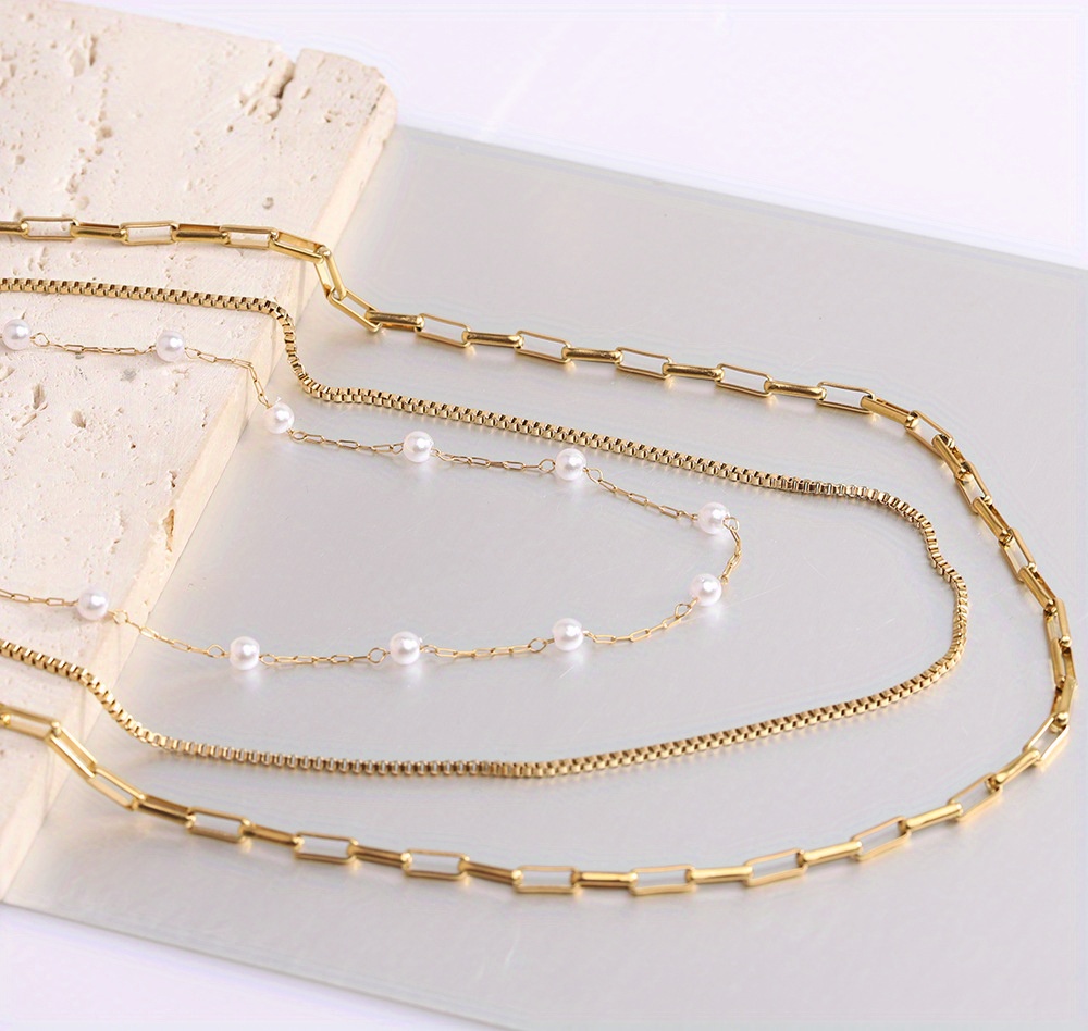 Men's Faux Pearl and Paperclip Chain Necklace