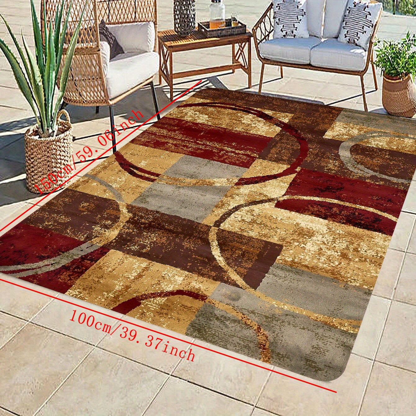 Circular Arc Geometric Mosaic Area Rugs Soft Non Slip Washable Carpet
