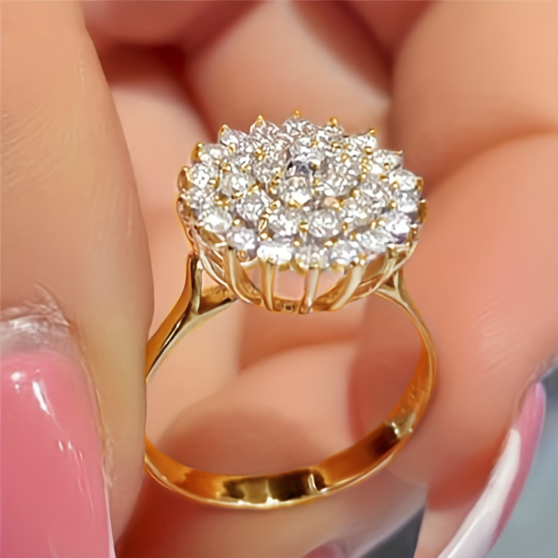 Image of Elegant Lotus Seed Zirconia Flower Ring - Princess Romantic Wedding Fine Jewelry, Anniversary Gift, Copper With Golden Plating, Synthetic Stones, Perfect For Daily Wear Or Special Occasions
