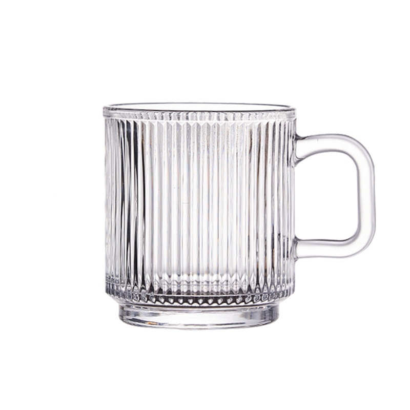Lysenn Clear Glass Coffee Mug with Lid - Premium Classical Vertical Stripes  Glass Tea Cup - for, Latte, Tea, Chocolate, Juice, Water
