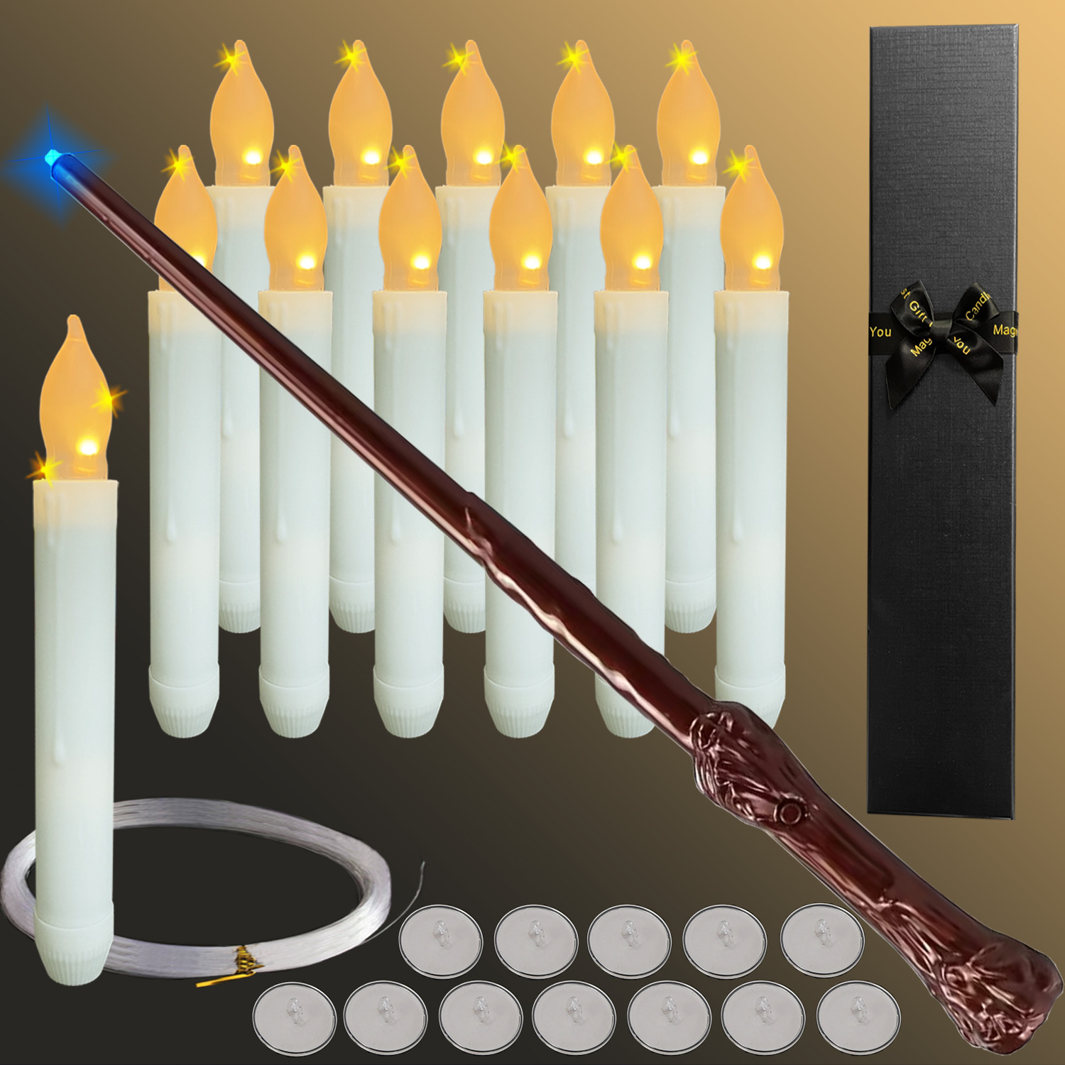 Paquete de 20 velas colgantes decorativas navideñas, velas flotantes LED  cónicas sin llama, varita mágica, luz
