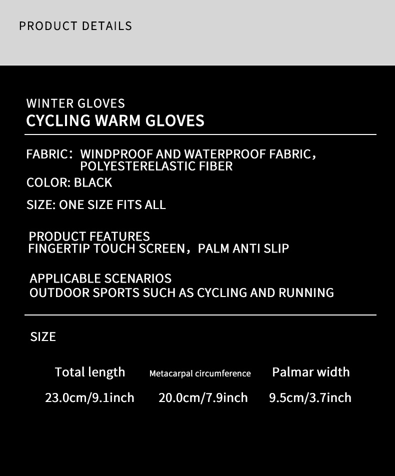 Winter Black Warm Gloves Stretch Windproof Waterproof Sport Gloves Thickened Non-slip Touch Screen Wear-resistant Gloves details 9