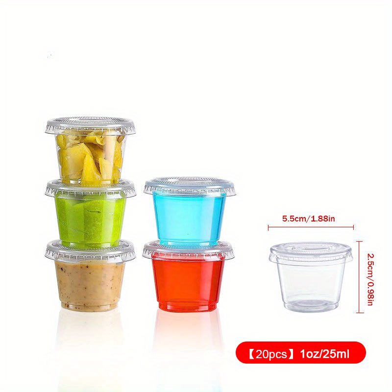 {2 oz - 100 Sets} Black Diposable Plastic Portion Cups With Lids, Small  Mini Containers For Portion Controll, Jello Shots, Meal Prep, Sauce Cups