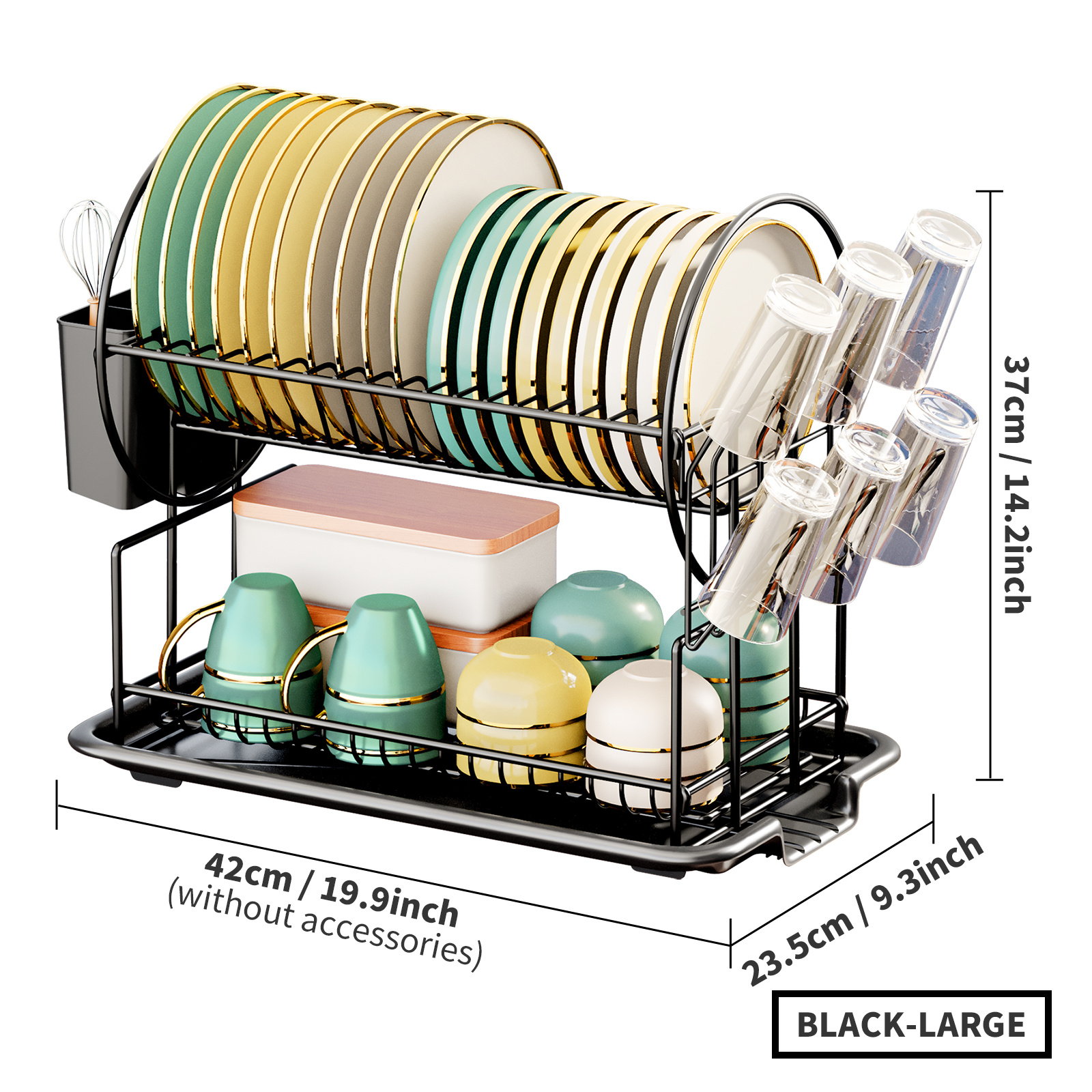 Dish Drying Rack 2 tier black Dish Rack With Drain Board For - Temu