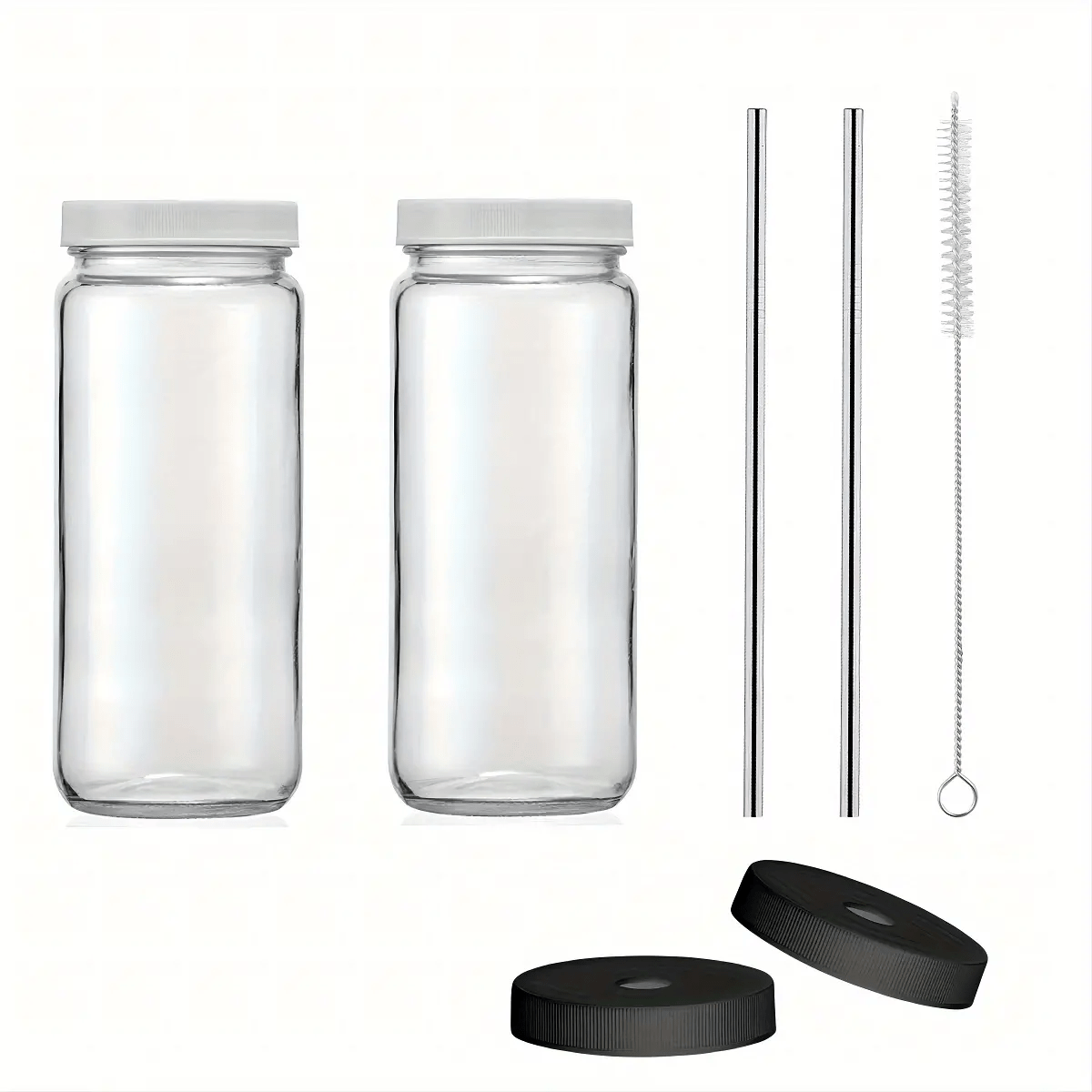 Glass Juicing Bottles With 2 Straws 2 Lids W Holes Reusable - Temu