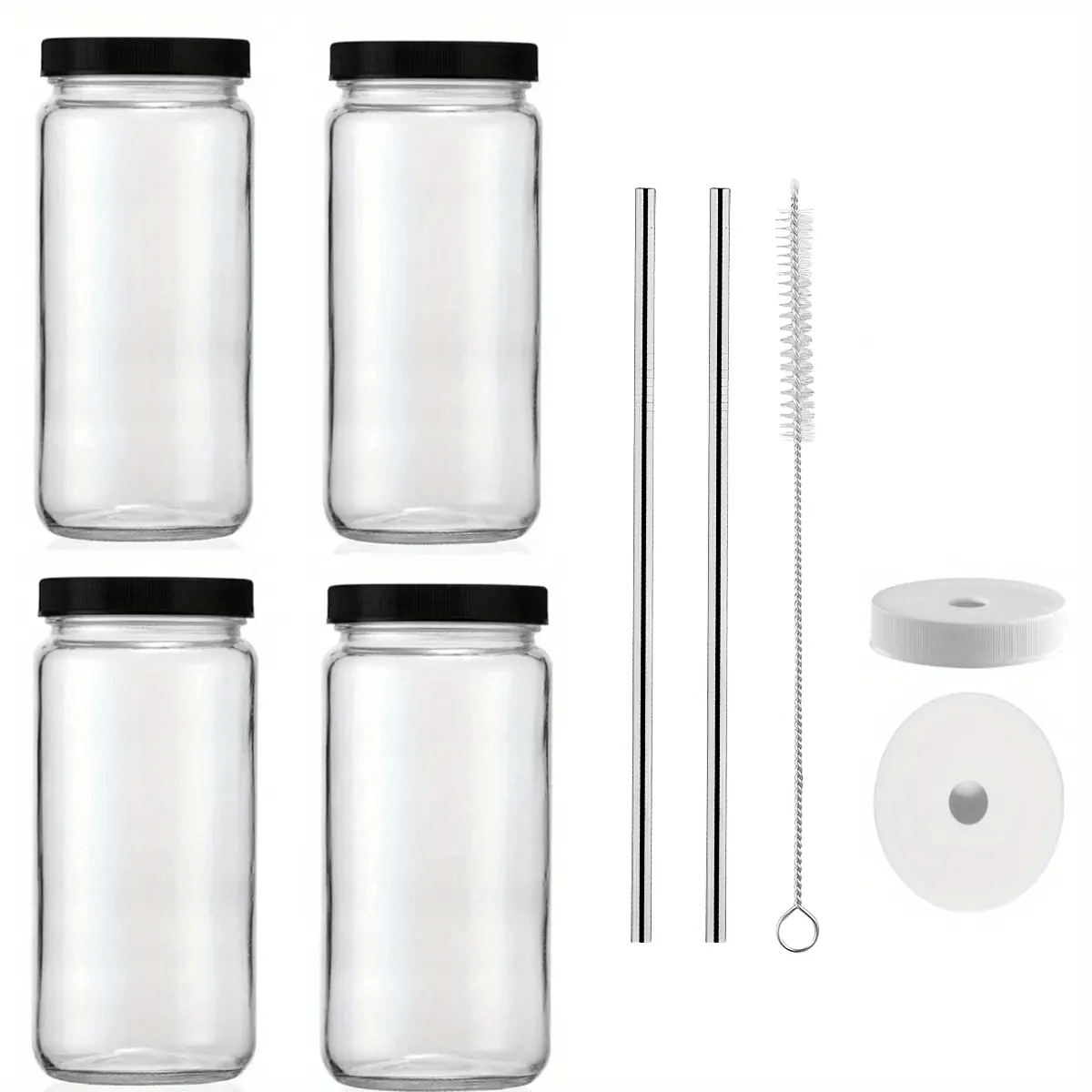  [ 8 Pack ] Glass Juicing Bottles with 2 Straws & 2